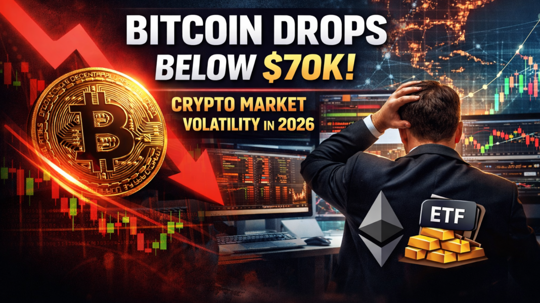 Bitcoin price drop below 70000 crypto market volatility chart 2026