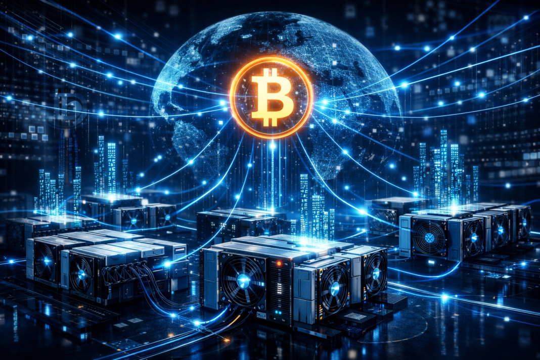 Bitcoin mining pool network connecting global ASIC miners