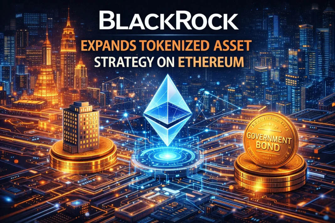 BlackRock tokenized assets strategy on Ethereum blockchain showing institutional adoption of real world asset tokenization