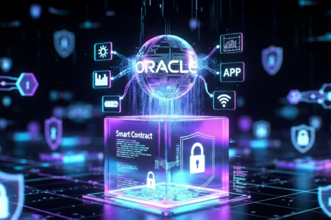 Chainlink oracle network connecting blockchain smart contracts with real world data feeds