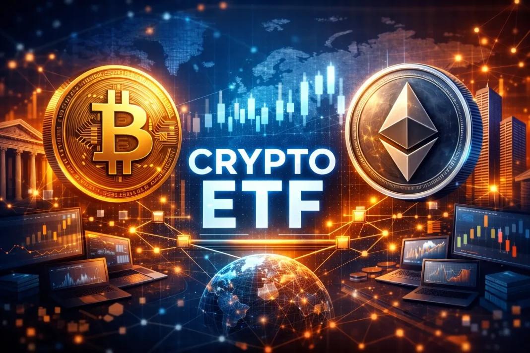Bitcoin and Ethereum with ETF graphics